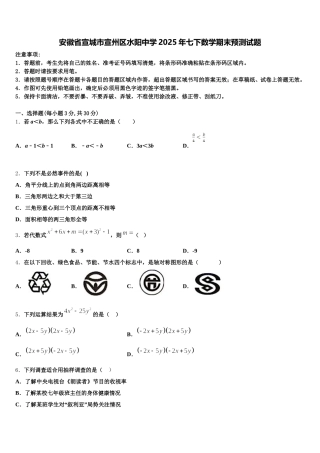 安徽省宣城市宣州区水阳中学2025年七下数学期末预测试题含解析
