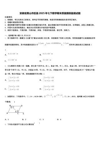 安徽省黄山市区县2025年七下数学期末质量跟踪监视试题含解析