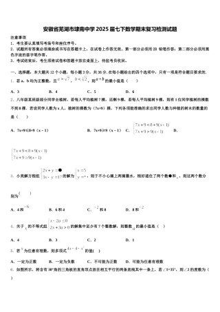 安徽省芜湖市埭南中学2025届七下数学期末复习检测试题含解析