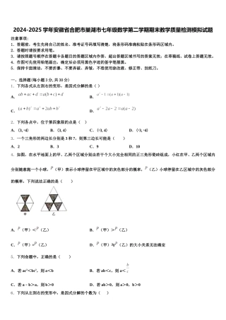 2024-2025学年安徽省合肥市巢湖市七年级数学第二学期期末教学质量检测模拟试题含解析