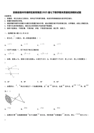 安徽省宿州市埇桥区教育集团2025届七下数学期末质量检测模拟试题含解析