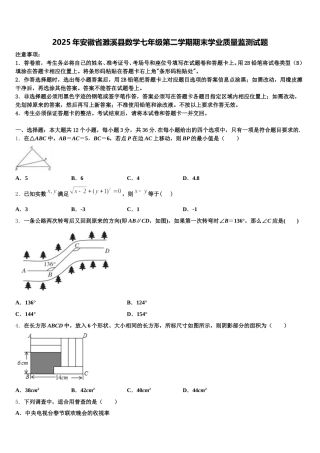 2025年安徽省濉溪县数学七年级第二学期期末学业质量监测试题含解析