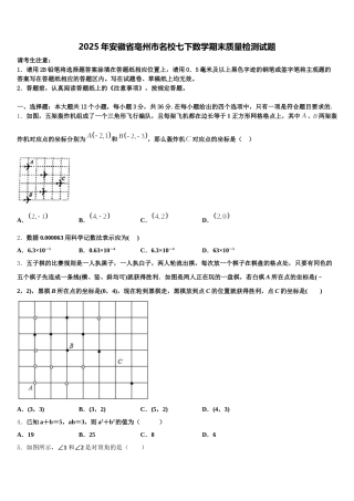 2025年安徽省亳州市名校七下数学期末质量检测试题含解析