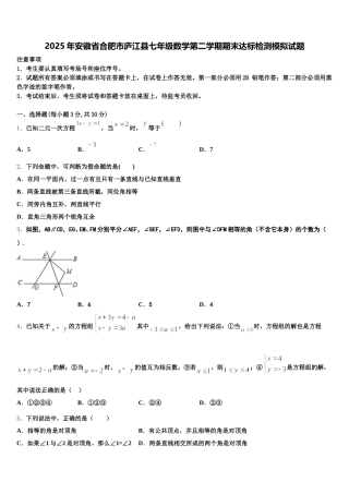 2025年安徽省合肥市庐江县七年级数学第二学期期末达标检测模拟试题含解析