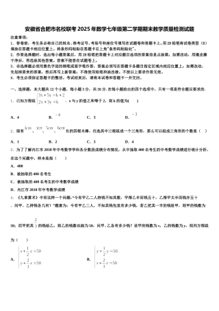 安徽省合肥市名校联考2025年数学七年级第二学期期末教学质量检测试题含解析