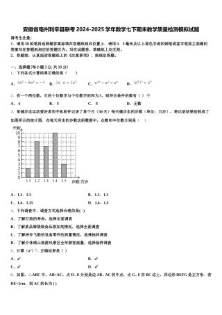 安徽省亳州利辛县联考2024-2025学年数学七下期末教学质量检测模拟试题含解析