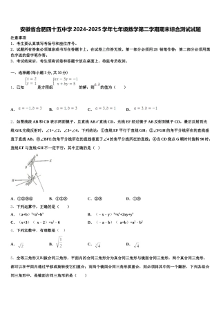安徽省合肥四十五中学2024-2025学年七年级数学第二学期期末综合测试试题含解析