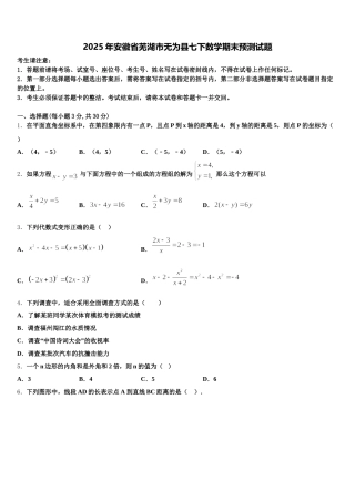2025年安徽省芜湖市无为县七下数学期末预测试题含解析