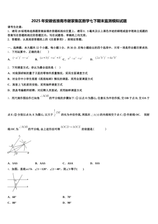 2025年安徽省淮南市谢家集区数学七下期末监测模拟试题含解析