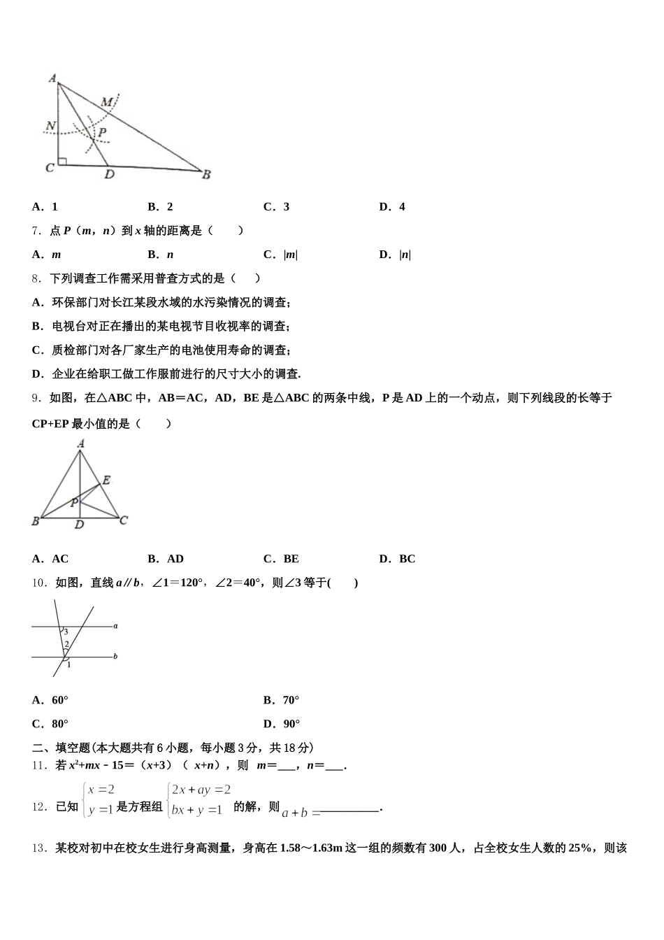 2024-2025学年安徽省蚌埠市第十二中学数学七年级第二学期期末学业水平测试模拟试题含解析_第2页