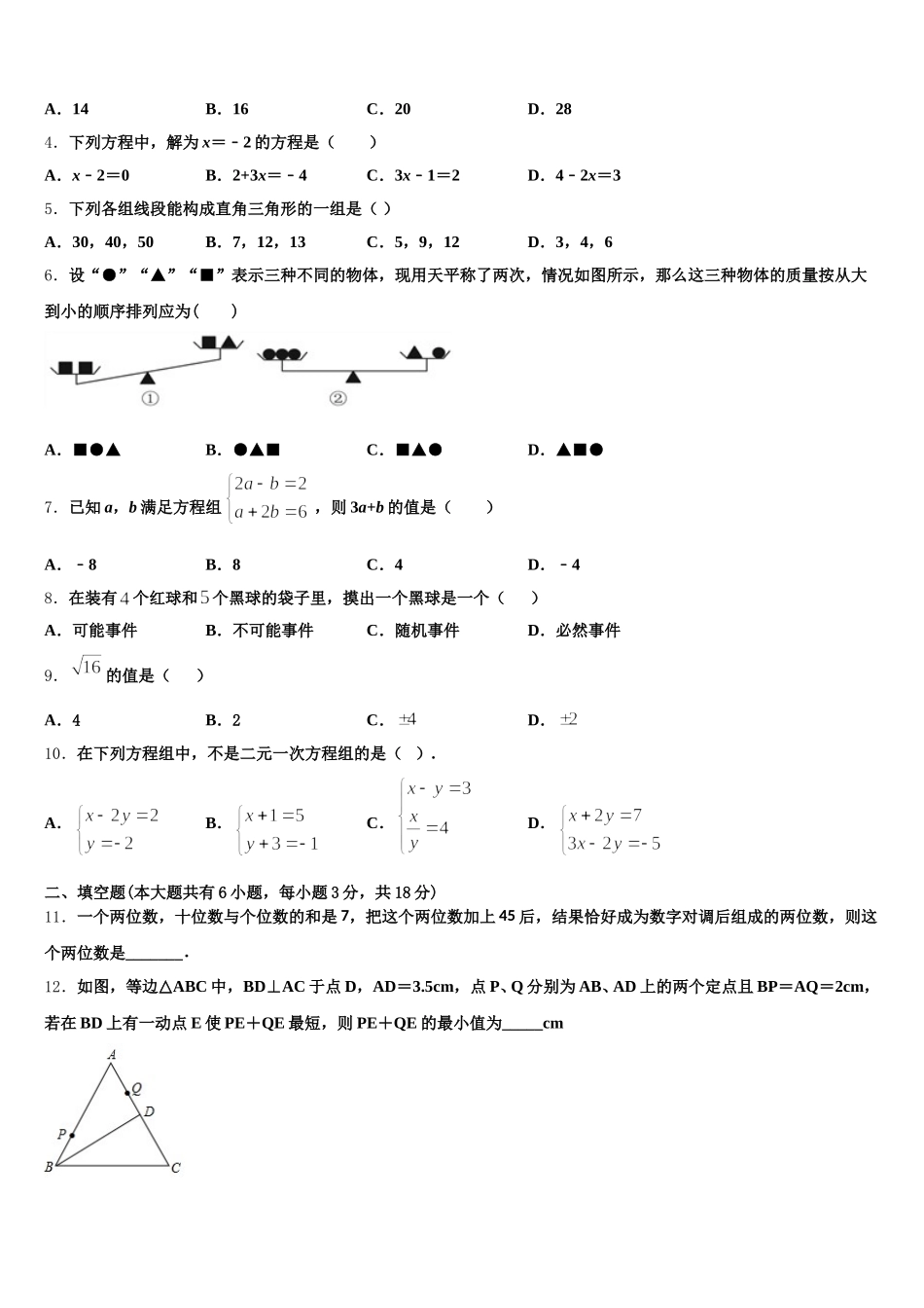 江西省南昌二中学2025年数学七下期末检测模拟试题含解析_第2页