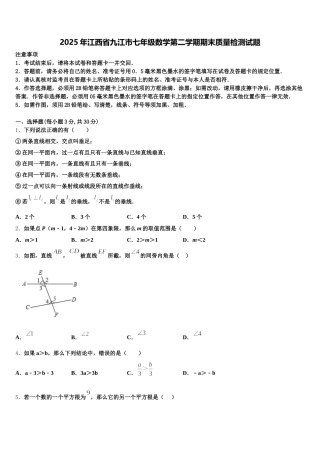 2025年江西省九江市七年级数学第二学期期末质量检测试题含解析