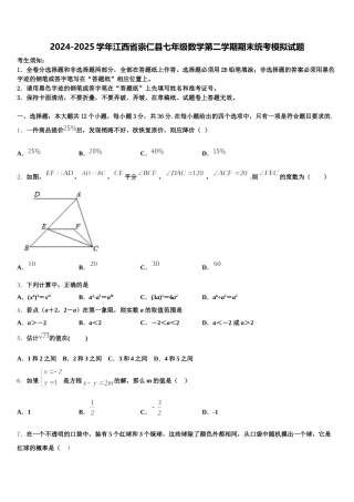 2024-2025学年江西省崇仁县七年级数学第二学期期末统考模拟试题含解析
