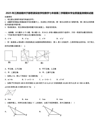2025年江西省赣州于都思源实验学校数学七年级第二学期期末学业质量监测模拟试题含解析