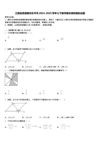 江西省景德镇市乐平市2024-2025学年七下数学期末调研模拟试题含解析