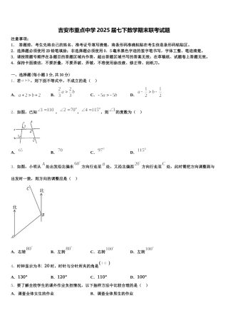 吉安市重点中学2025届七下数学期末联考试题含解析