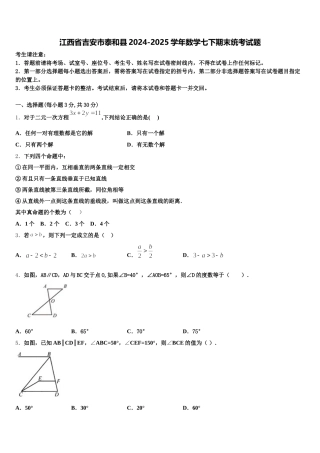 江西省吉安市泰和县2024-2025学年数学七下期末统考试题含解析