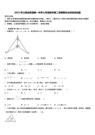 2025年江西省景德镇一中学七年级数学第二学期期末达标检测试题含解析