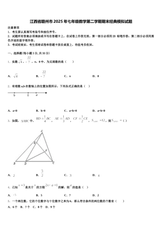 江西省赣州市2025年七年级数学第二学期期末经典模拟试题含解析