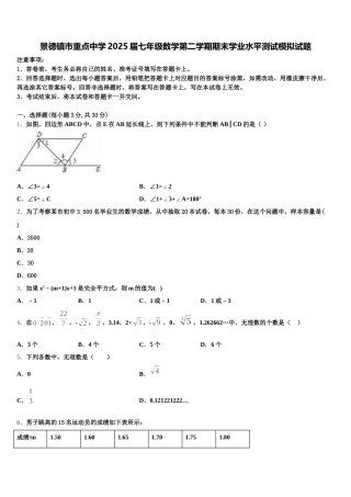 景德镇市重点中学2025届七年级数学第二学期期末学业水平测试模拟试题含解析