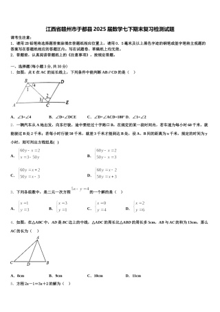 江西省赣州市于都县2025届数学七下期末复习检测试题含解析