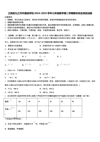 江西省九江市外国语学校2024-2025学年七年级数学第二学期期末综合测试试题含解析
