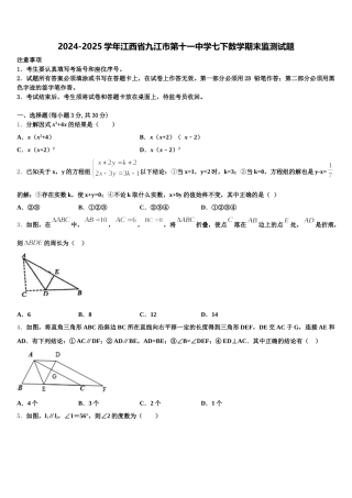 2024-2025学年江西省九江市第十一中学七下数学期末监测试题含解析