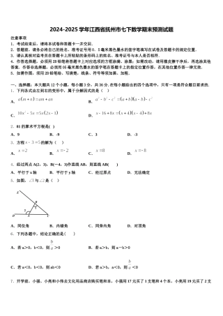 2024-2025学年江西省抚州市七下数学期末预测试题含解析