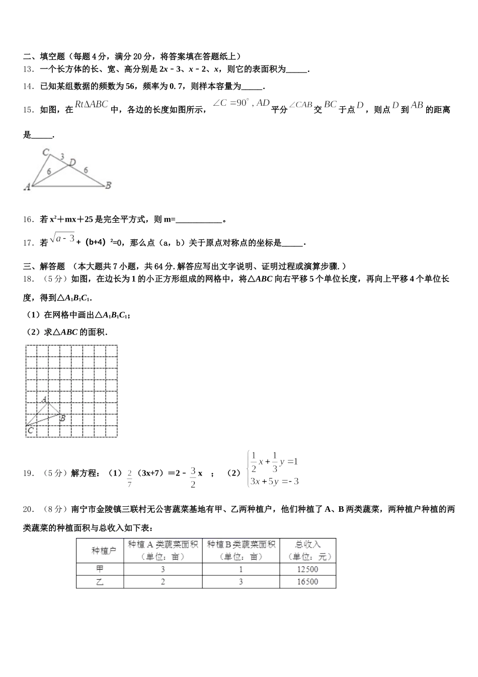 2024-2025学年江西省抚州市崇仁县数学七年级第二学期期末调研模拟试题含解析_第3页