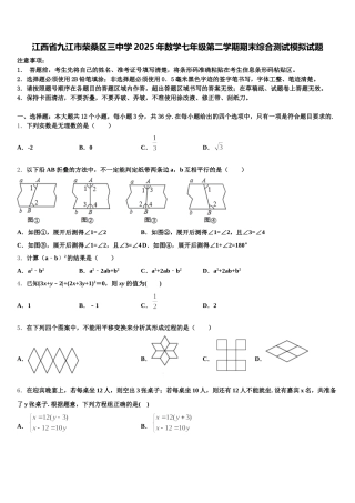 江西省九江市柴桑区三中学2025年数学七年级第二学期期末综合测试模拟试题含解析