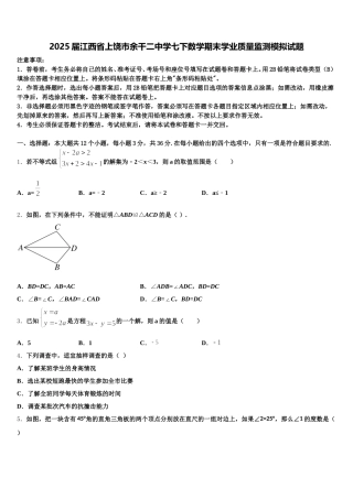 2025届江西省上饶市余干二中学七下数学期末学业质量监测模拟试题含解析
