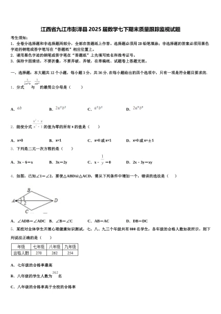 江西省九江市彭泽县2025届数学七下期末质量跟踪监视试题含解析