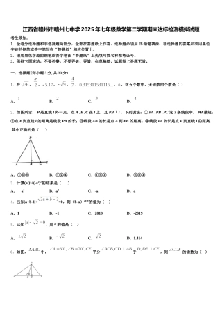 江西省赣州市赣州七中学2025年七年级数学第二学期期末达标检测模拟试题含解析