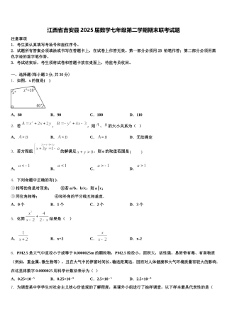 江西省吉安县2025届数学七年级第二学期期末联考试题含解析