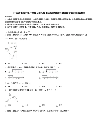 江西省南昌市第三中学2025届七年级数学第二学期期末调研模拟试题含解析