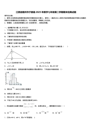 江西省赣州市于都县2025年数学七年级第二学期期末经典试题含解析