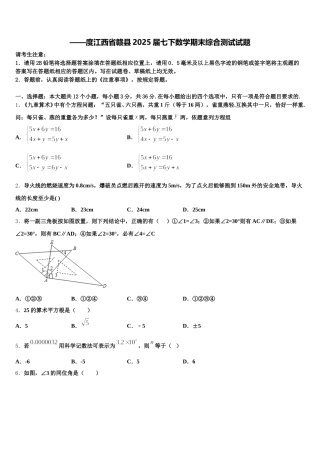 ——度江西省赣县2025届七下数学期末综合测试试题含解析