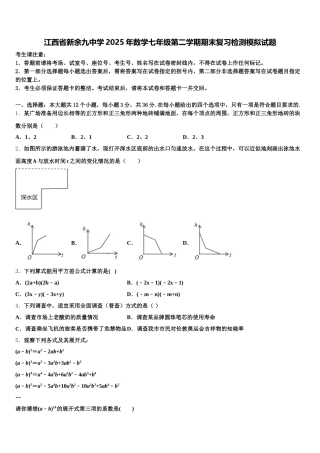 江西省新余九中学2025年数学七年级第二学期期末复习检测模拟试题含解析