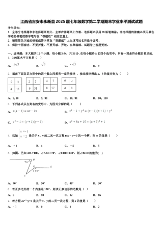 江西省吉安市永新县2025届七年级数学第二学期期末学业水平测试试题含解析