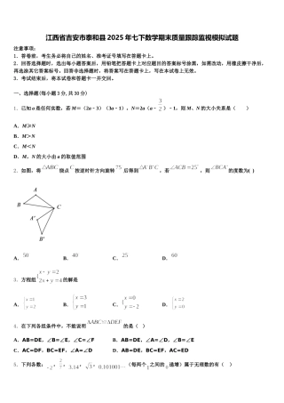 江西省吉安市泰和县2025年七下数学期末质量跟踪监视模拟试题含解析