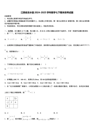 江西省吉水县2024-2025学年数学七下期末统考试题含解析