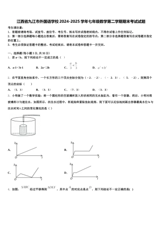 江西省九江市外国语学校2024-2025学年七年级数学第二学期期末考试试题含解析