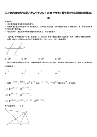 辽宁省沈阳市沈河区第八十二中学2024-2025学年七下数学期末学业质量监测模拟试题含解析