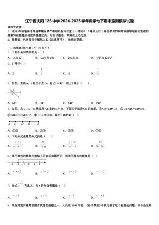 辽宁省沈阳126中学2024-2025学年数学七下期末监测模拟试题含解析