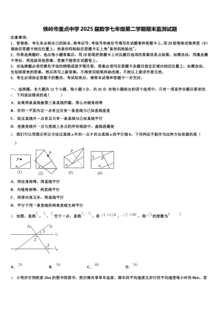 铁岭市重点中学2025届数学七年级第二学期期末监测试题含解析