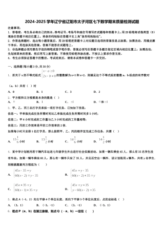 2024-2025学年辽宁省辽阳市太子河区七下数学期末质量检测试题含解析