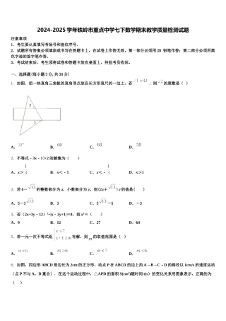 2024-2025学年铁岭市重点中学七下数学期末教学质量检测试题含解析
