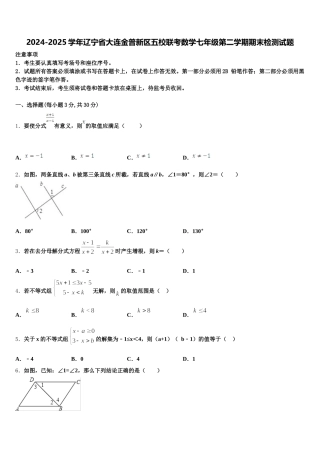 2024-2025学年辽宁省大连金普新区五校联考数学七年级第二学期期末检测试题含解析