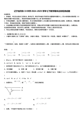 辽宁省丹东33中学2024-2025学年七下数学期末达标检测试题含解析