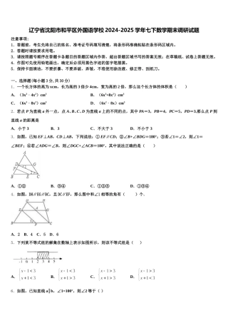 辽宁省沈阳市和平区外国语学校2024-2025学年七下数学期末调研试题含解析